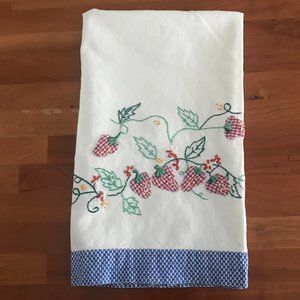 Anthropologie Appliquéd Strawberry Kitchen Towel